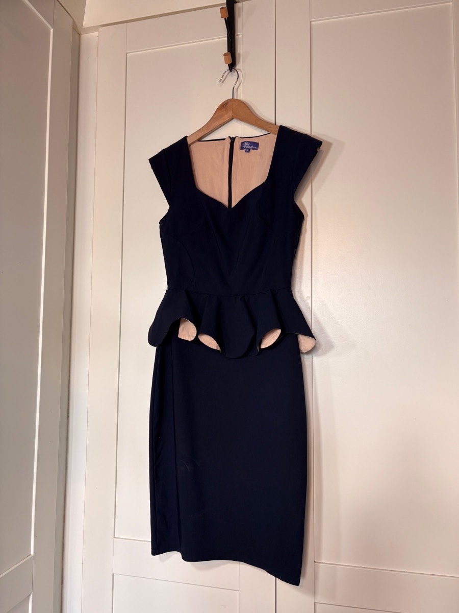 Amy Childs navy peplum dress size 12 smart occasion party