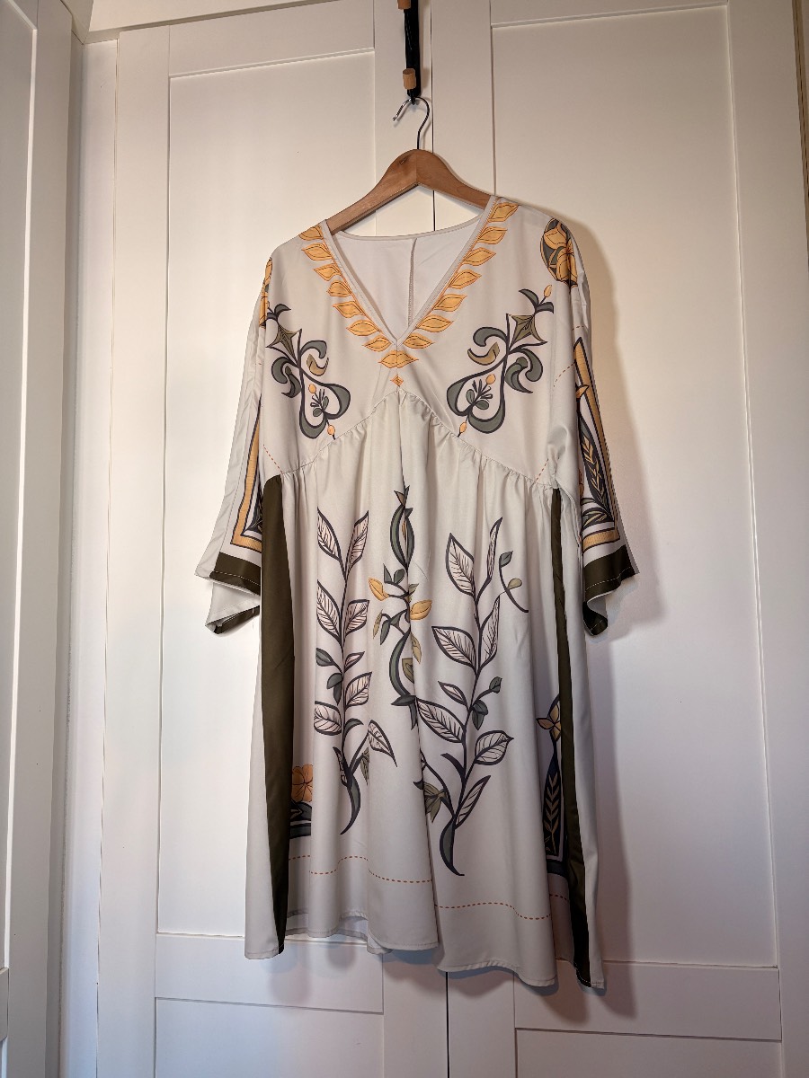 Shein smock dress size L cream/ floral summer holiday casual day wear