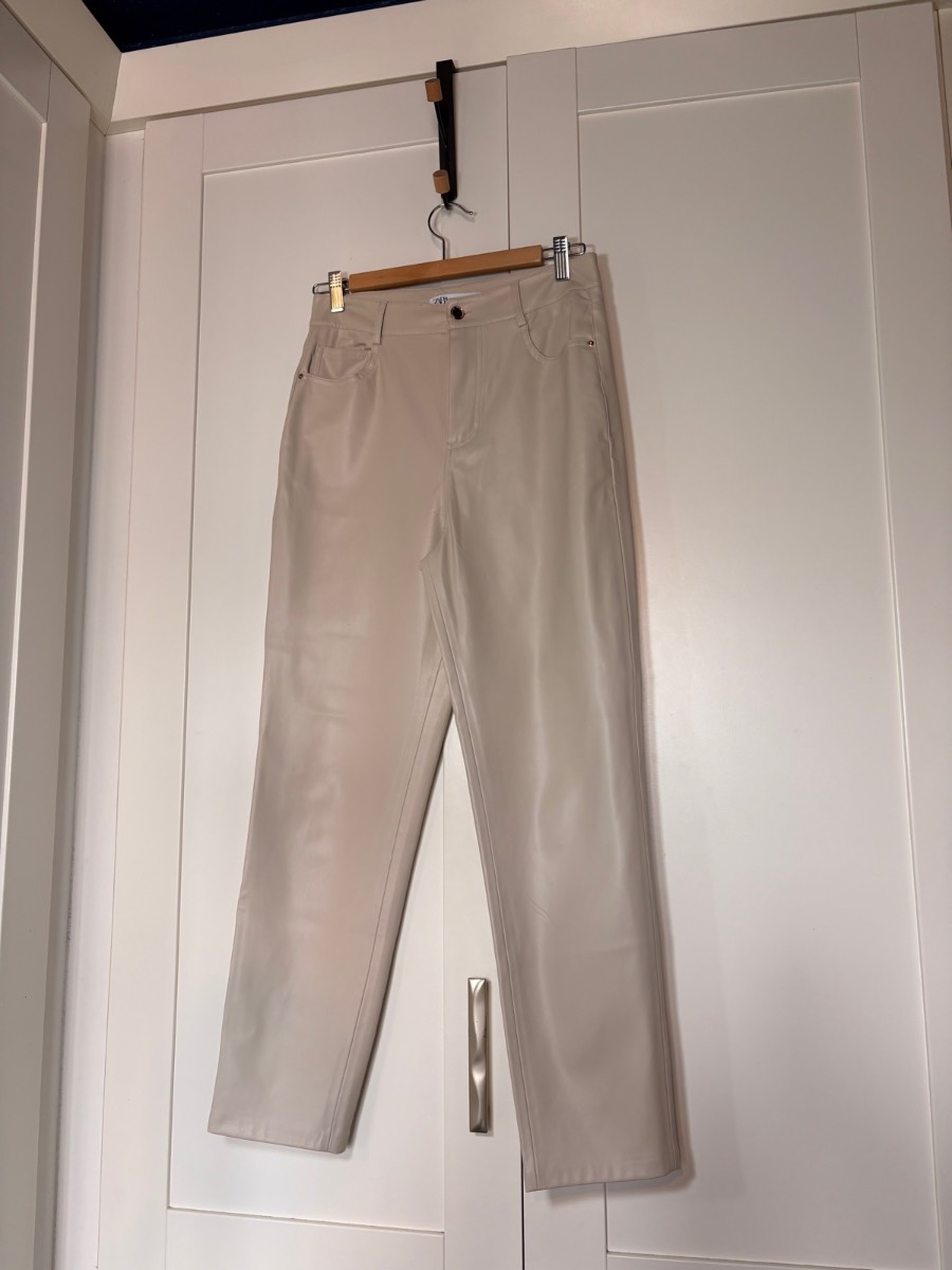 Zara cream faux leather jeans size EUR 36 UK 8