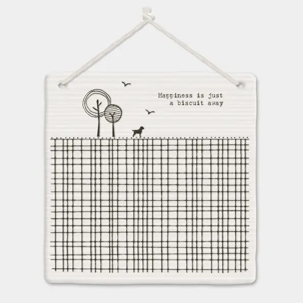 Happiness is just a biscuit away - porcelain square sign