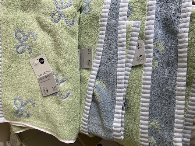 3x M&S Pure Cotton Bow Towels – Green & Blue Set