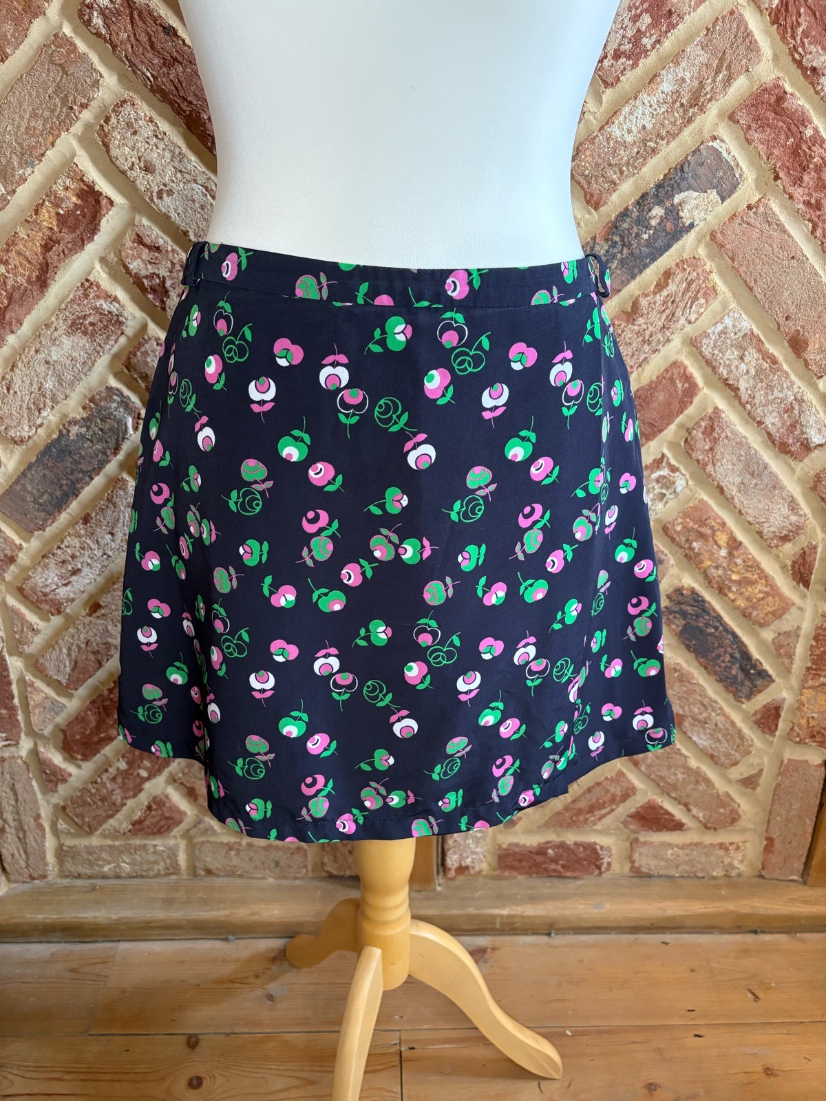 Topshop Navy Floral Mini Skirt UK 16 Pink Green Y2K Retro Festival Party