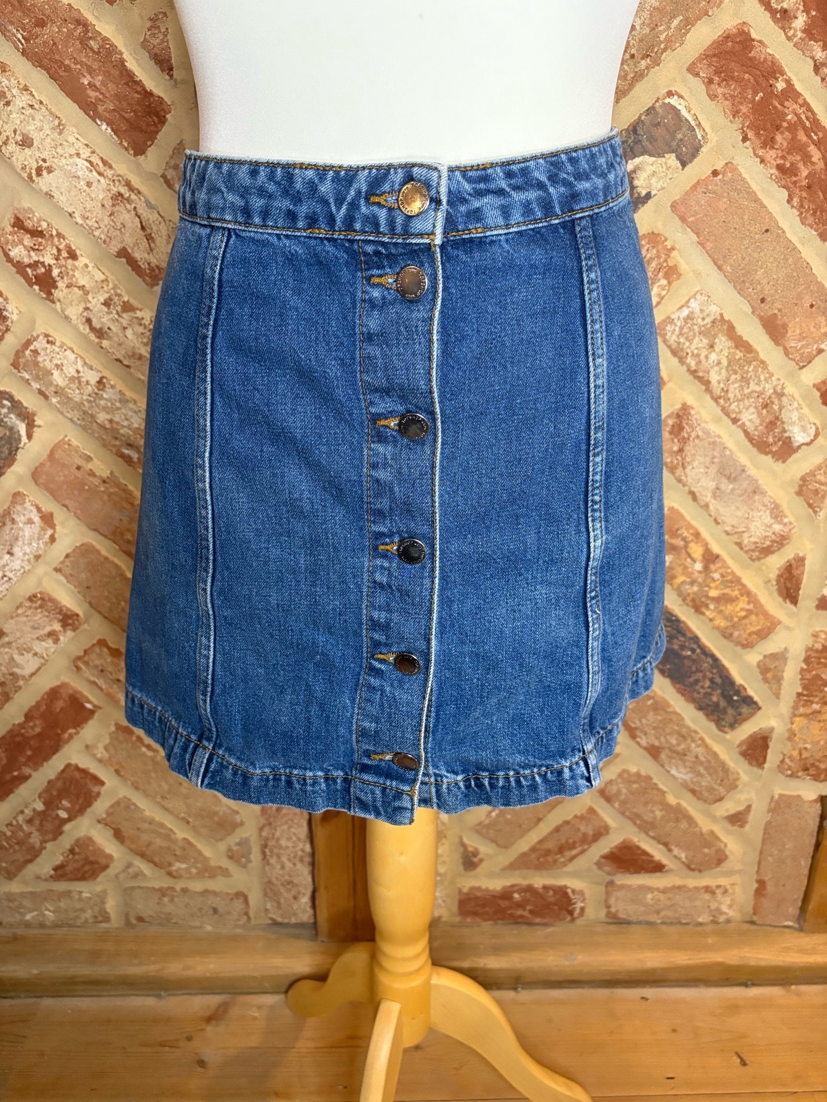 Topshop Moto Blue Denim Button Front Mini Skirt – W30 Y2K 90s Retro Festival, holiday