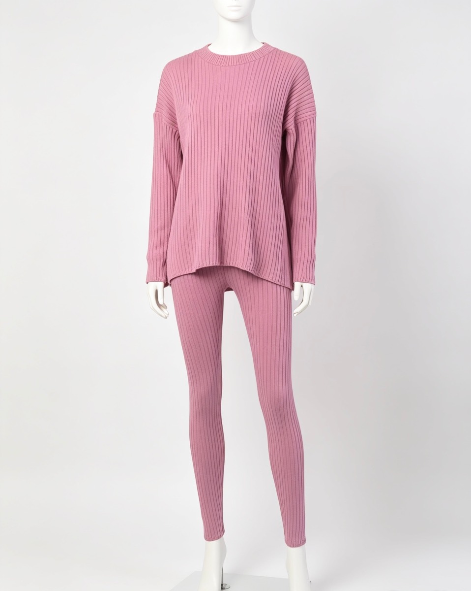 Knitted roll neck lounge set. Rose. M-L
