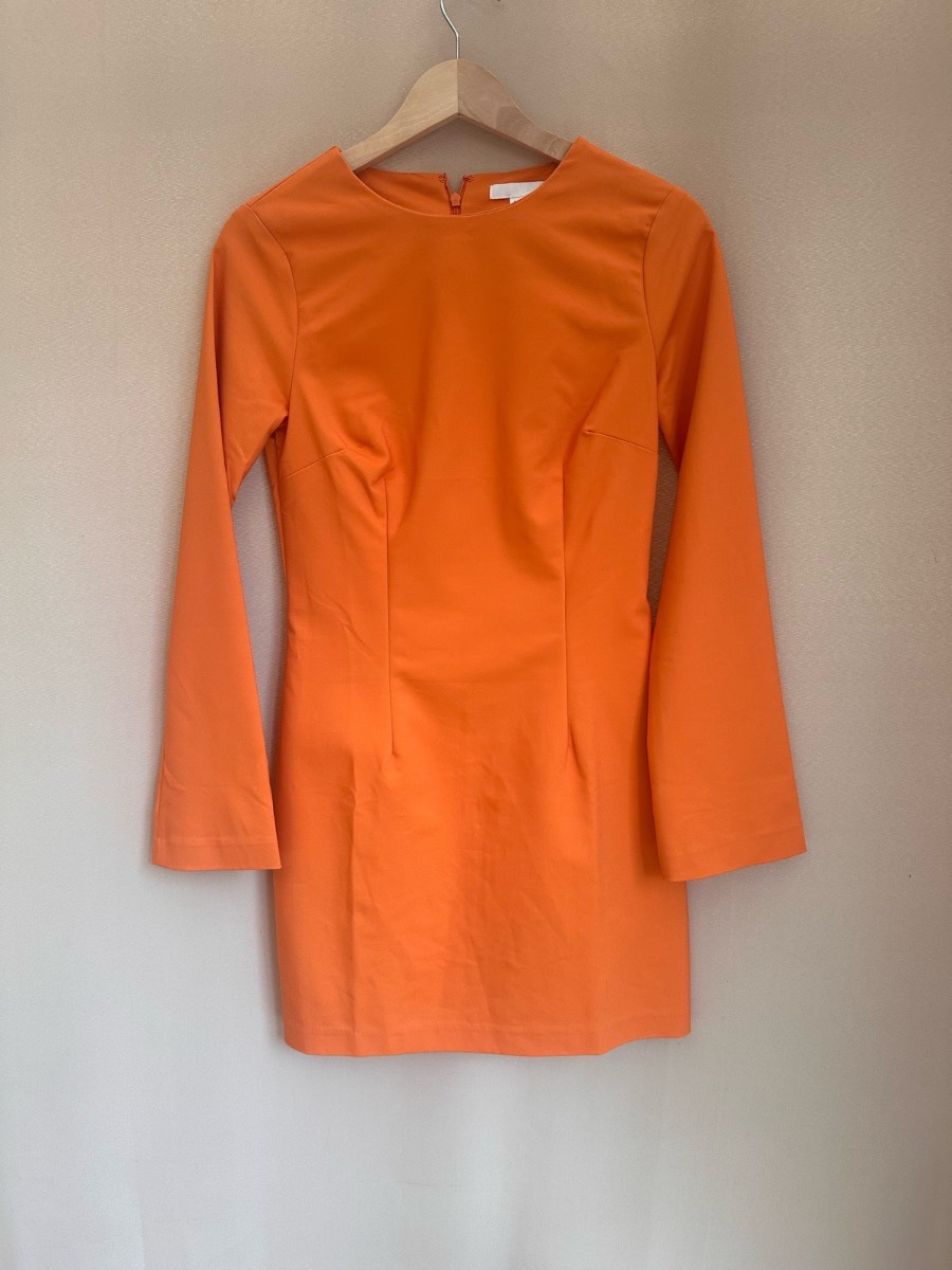 H&M Orange Mod Mini Dress UK 10 Bell Sleeve Long Sleeve Retro 60s Party