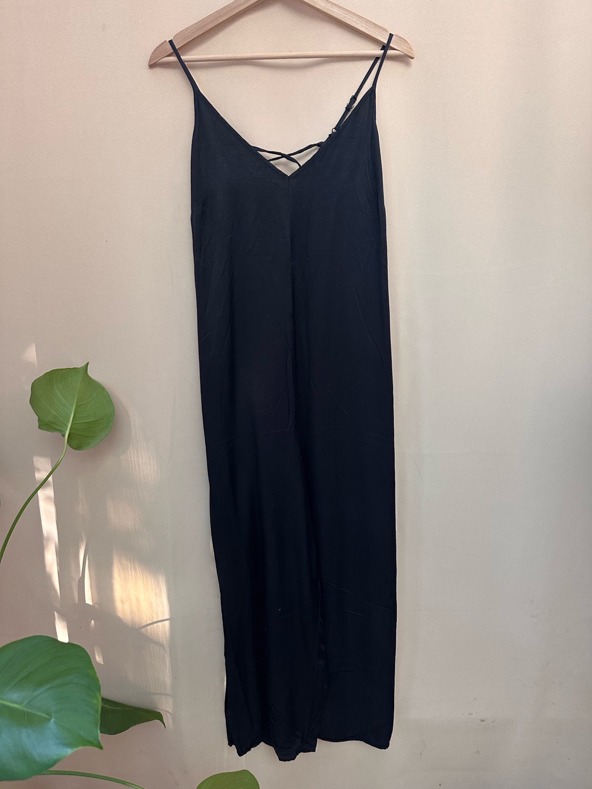 Anthropologie Black Lace Up Back Cropped Wide Leg Jumpsuit UK 10