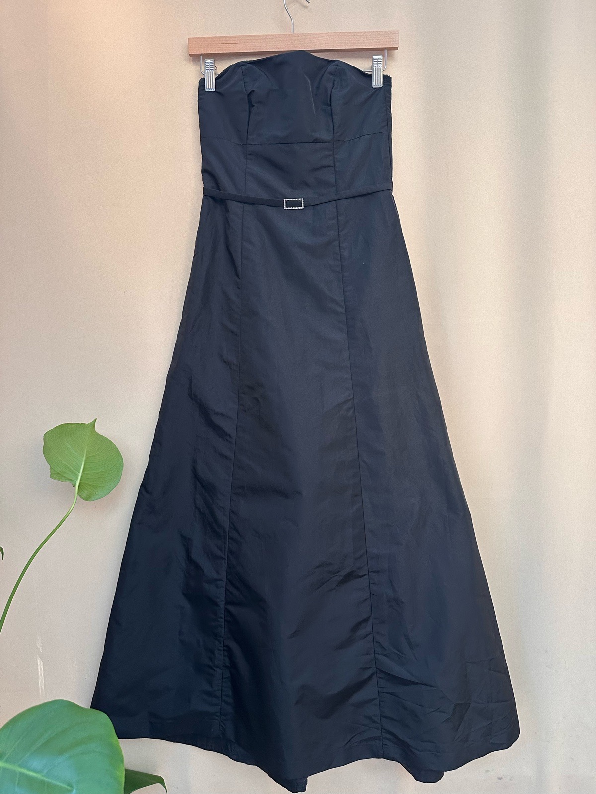 Hennes Collection Black Strapless Maxi Evening Dress Size 10 Diamanté Belt Y2K