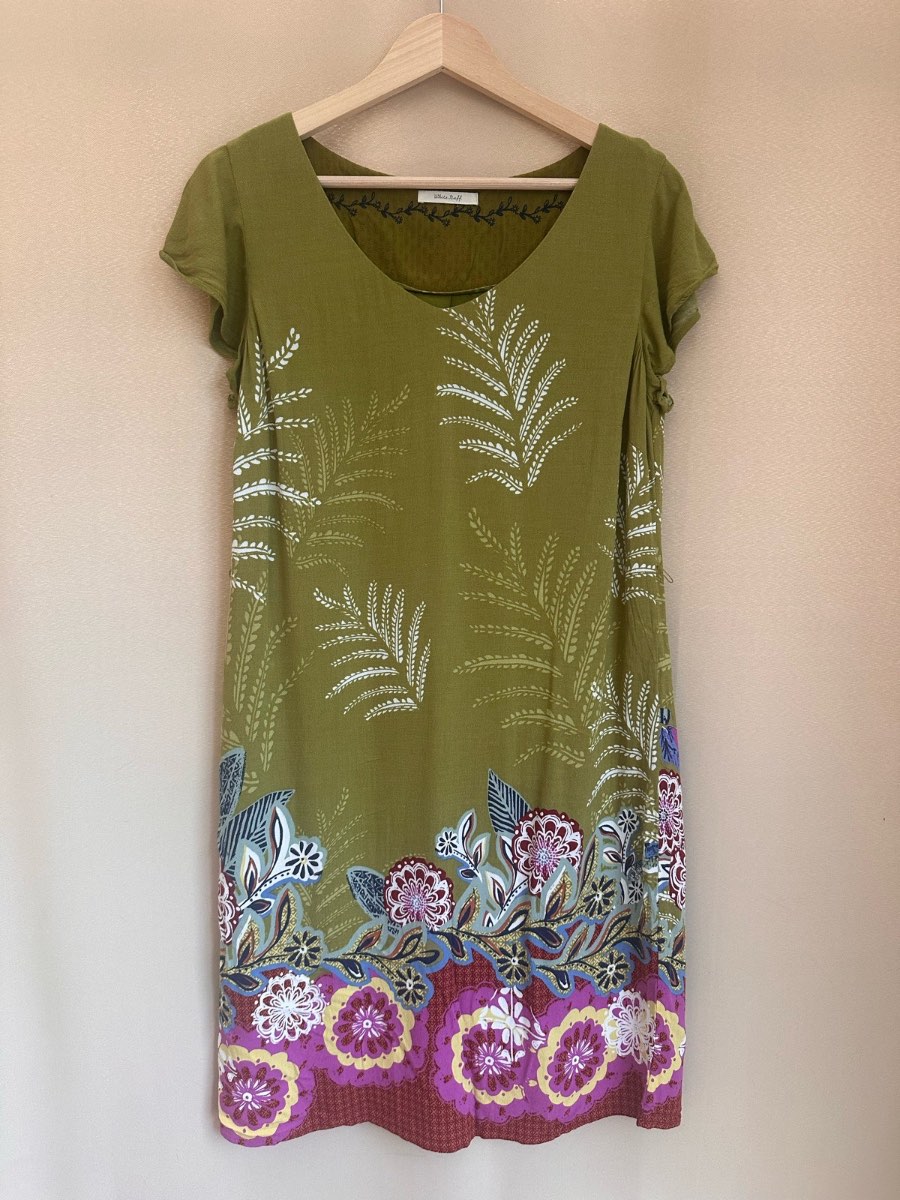 White Stuff Pickle Green Floral Border Print Tunic Dress Boho UK 10