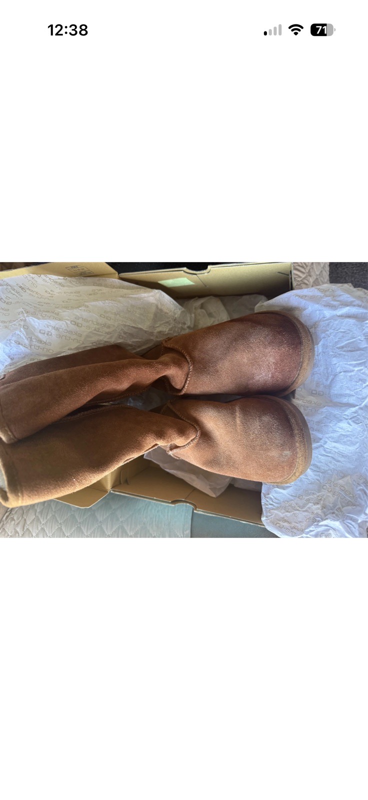 Women’s Skechers tan boots size 5 slip-ons with box