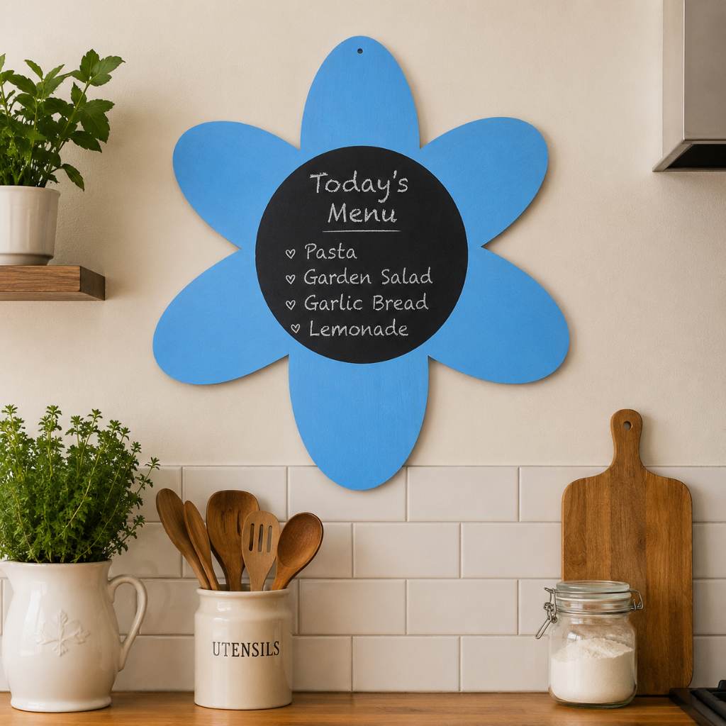 Chalkboard Flower Décor, blue, 40 cm