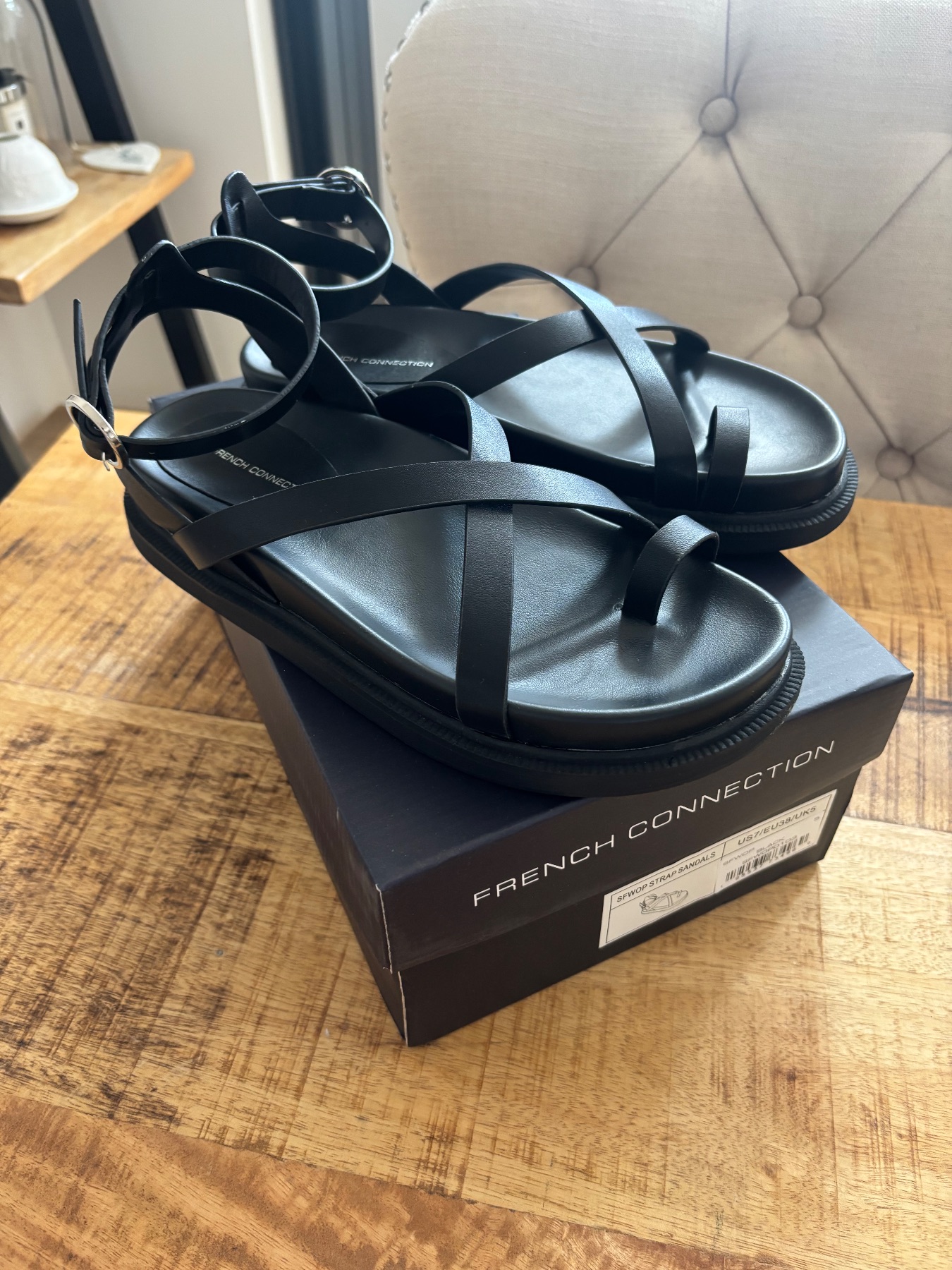 French connection black sandals