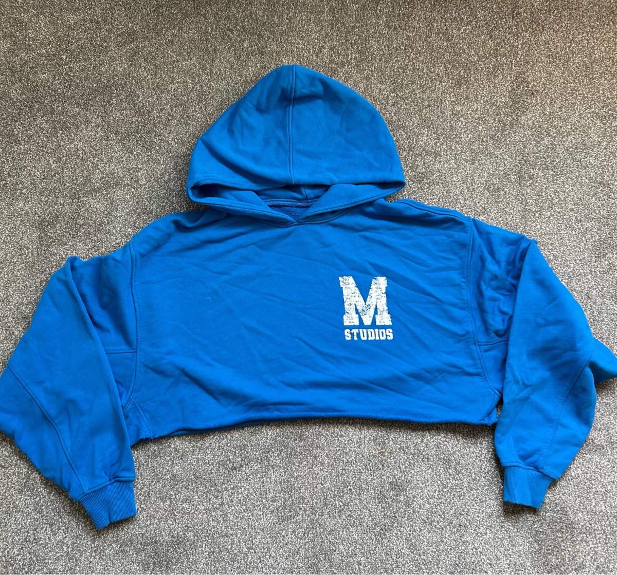 Milana Studios Blue Cropped Graphic Hoodie - Size M