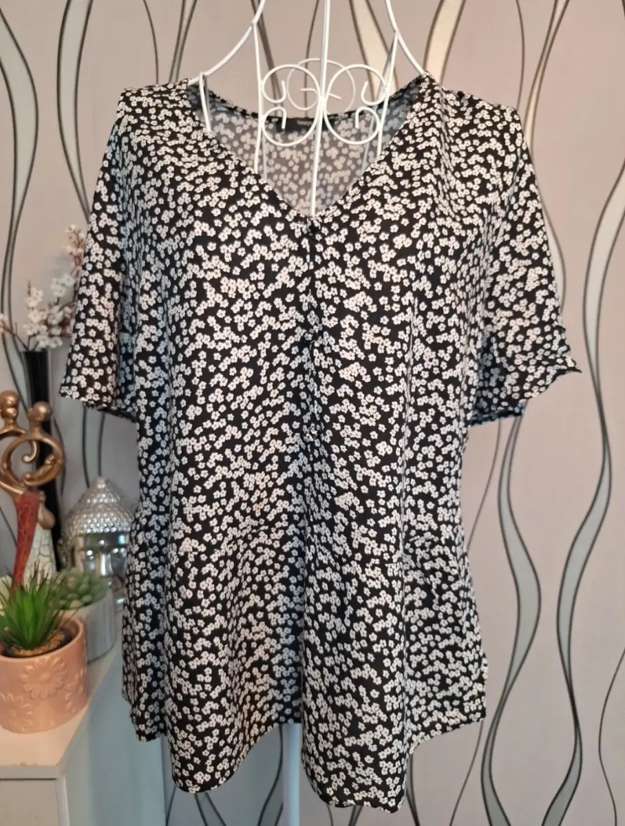 George Black White Floral Blouse UK 12