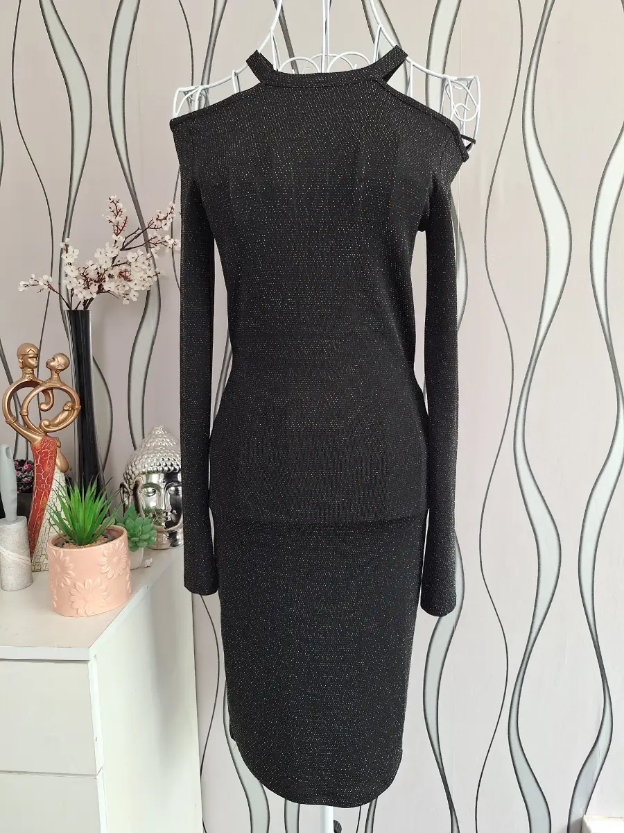 Terranova Black Sparkly Cold Shoulder Bodycon Dress UK 10