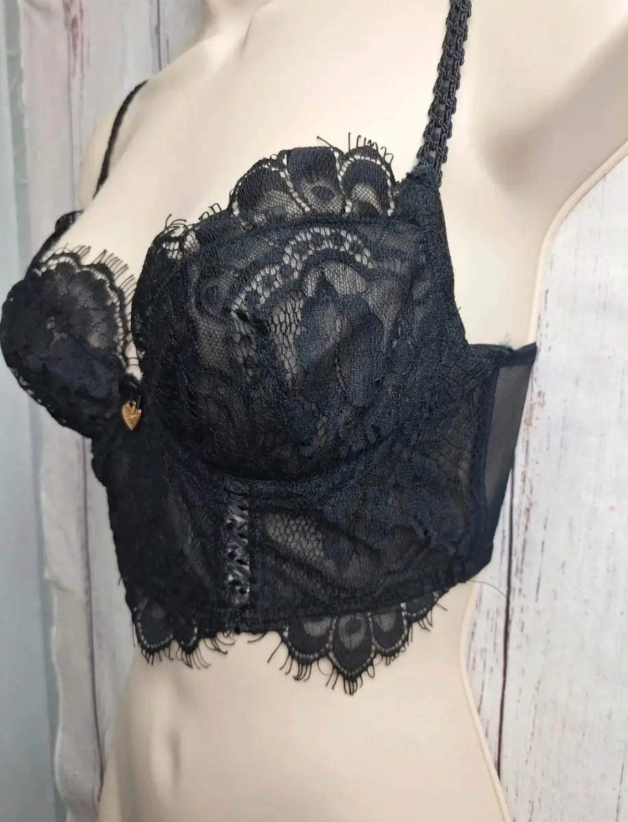 Lipsy London Black Lace Bralette 32C Corset Style
