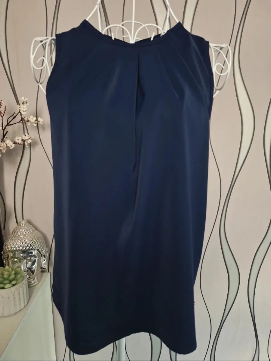 SHEIN Navy Sleeveless Pleated Blouse Loose Fit Smart Casual UK 10 12