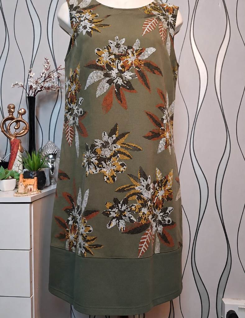 Peacocks Green Floral Linen Blend Sleeveless Dress UK 10 Summer Casual