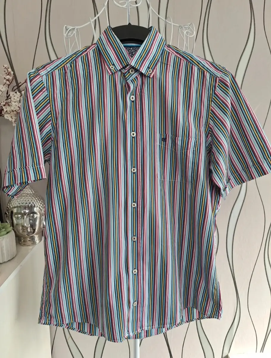Casa Moda Multicolour Striped Short Sleeve Shirt Size M 39/40 Cotton