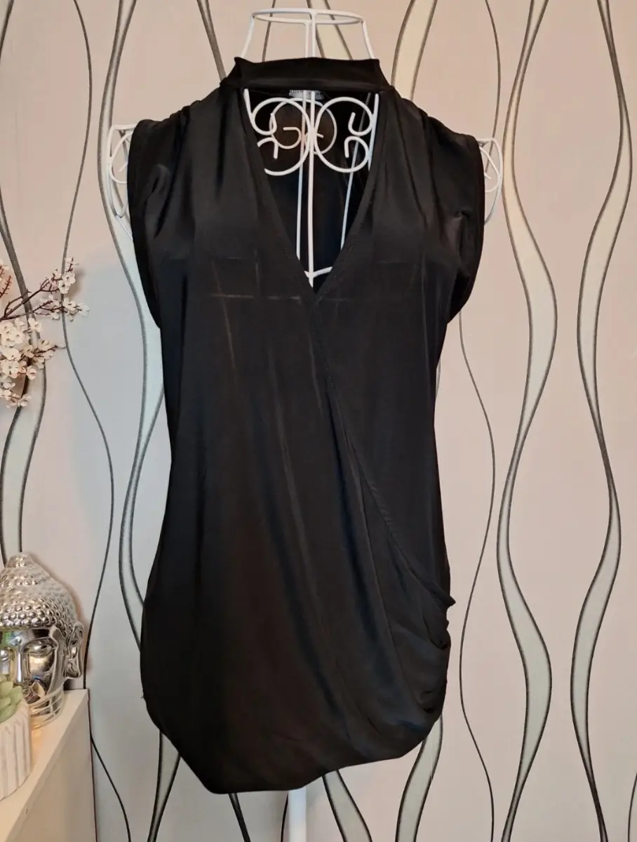 Dorothy Perkins Black Sleeveless Wrap Top UK 10 Stretch Blouse