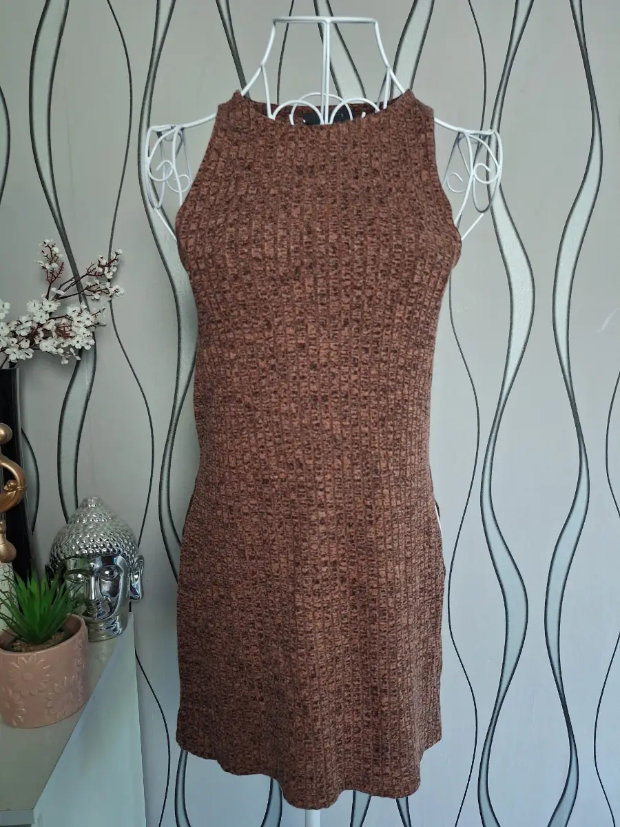 Primark Brown Ribbed Knit Sleeveless Longline Top XS UK 6/8
