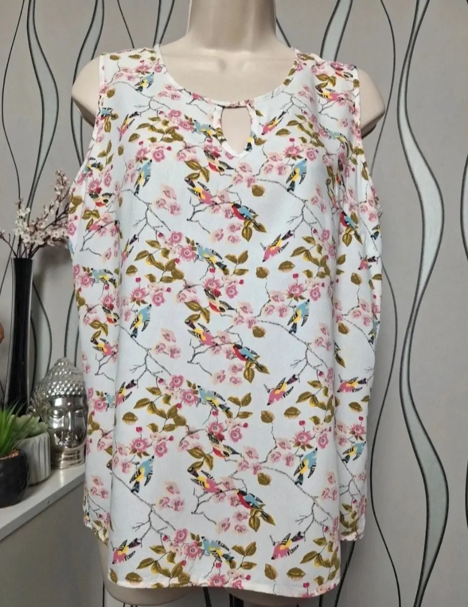 Peacocks Cold Shoulder Floral Bird Print Blouse UK 12