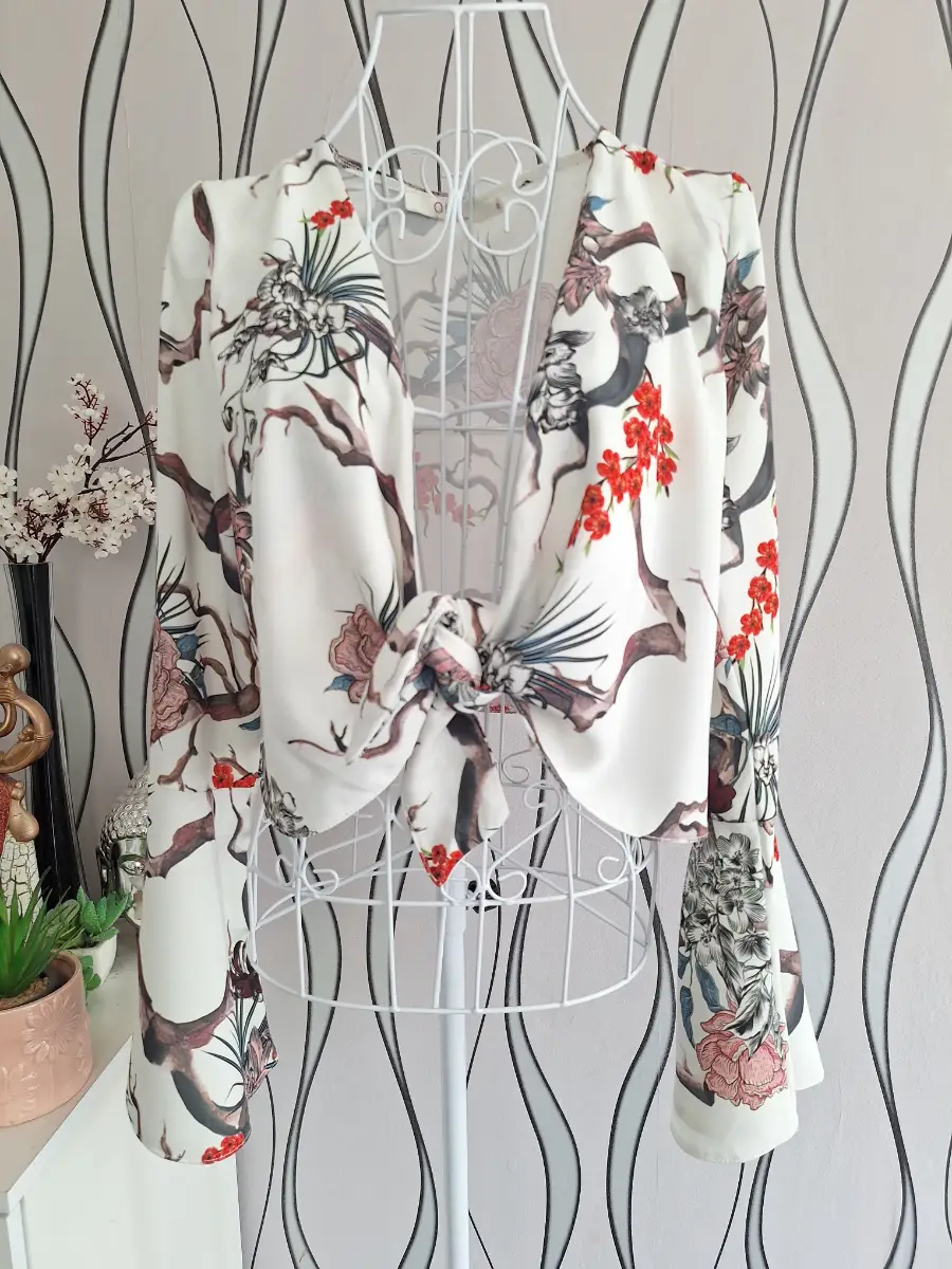 OML Floral Tie Front Cropped Cardigan UK 8
