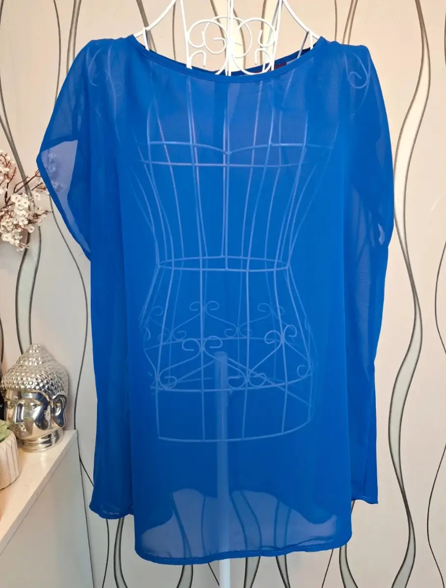New Look Inspire Blue Sheer Blouse Size 18 Lightweight Layering Top