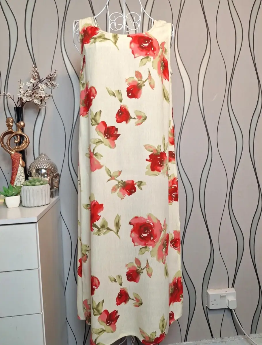 Berkertex Petite Floral Maxi Dress Cream Red UK 12