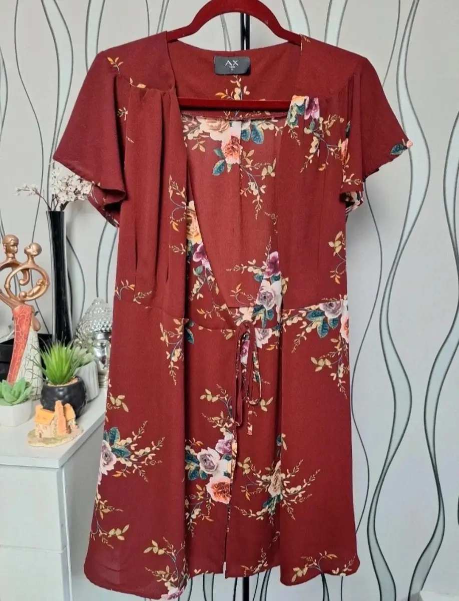 AX Paris Burgundy Floral Tie Front Dress UK 12