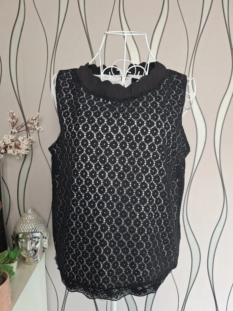 Marc Angelo Black Lace Sleeveless Top Size UK 14