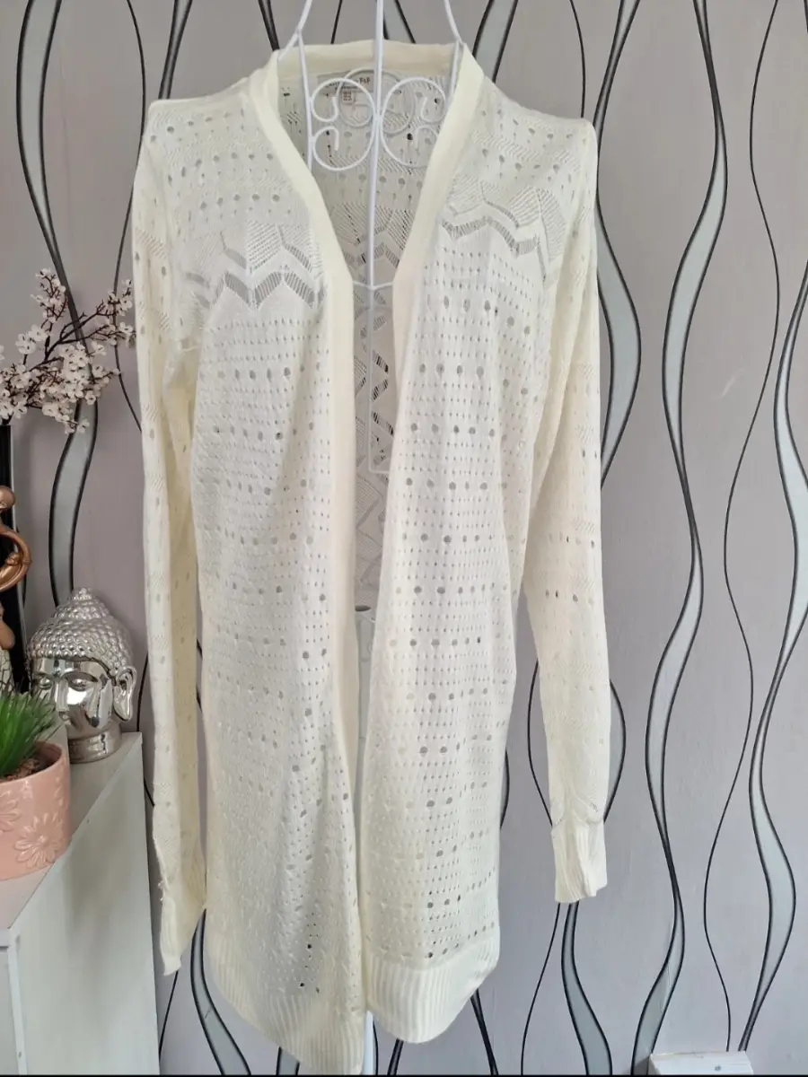 F&F Cream Open Knit Long Cardigan UK 14 Lightweight