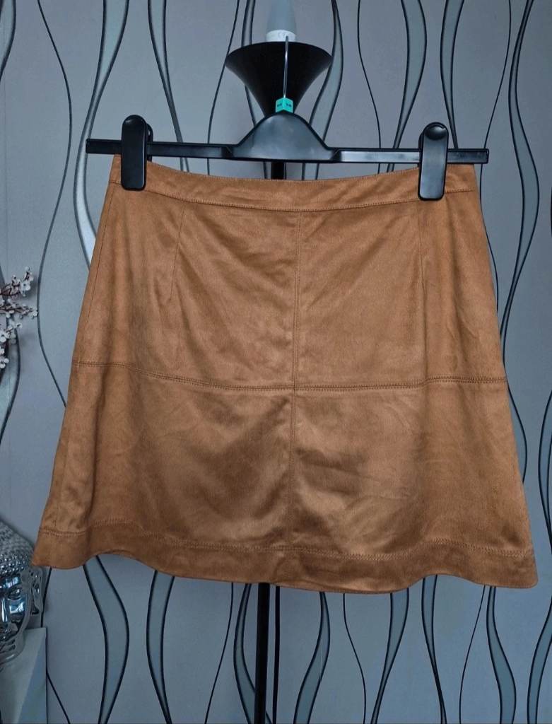 River Island Brown Faux Suede Mini Skirt UK 10