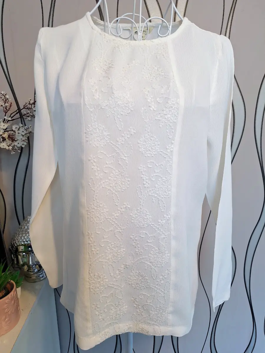 Adini White Embroidered Long Sleeve Blouse UK 10 100% Viscose