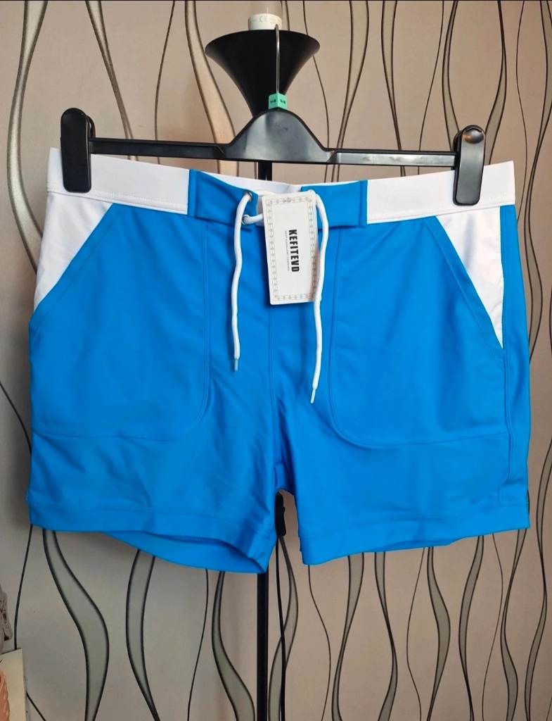 Kefitevd Men's Swim Shorts Blue White Size M BNWT Quick Dry