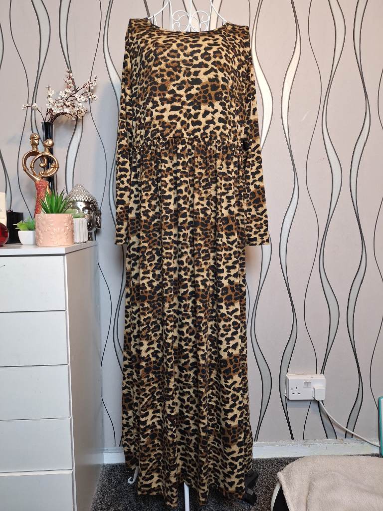 Nemidor Leopard Print Maxi Dress UK 18-20 long Sleeve