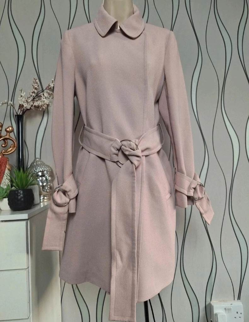 Topshop Blush Pink Belted Wrap Coat UK 8