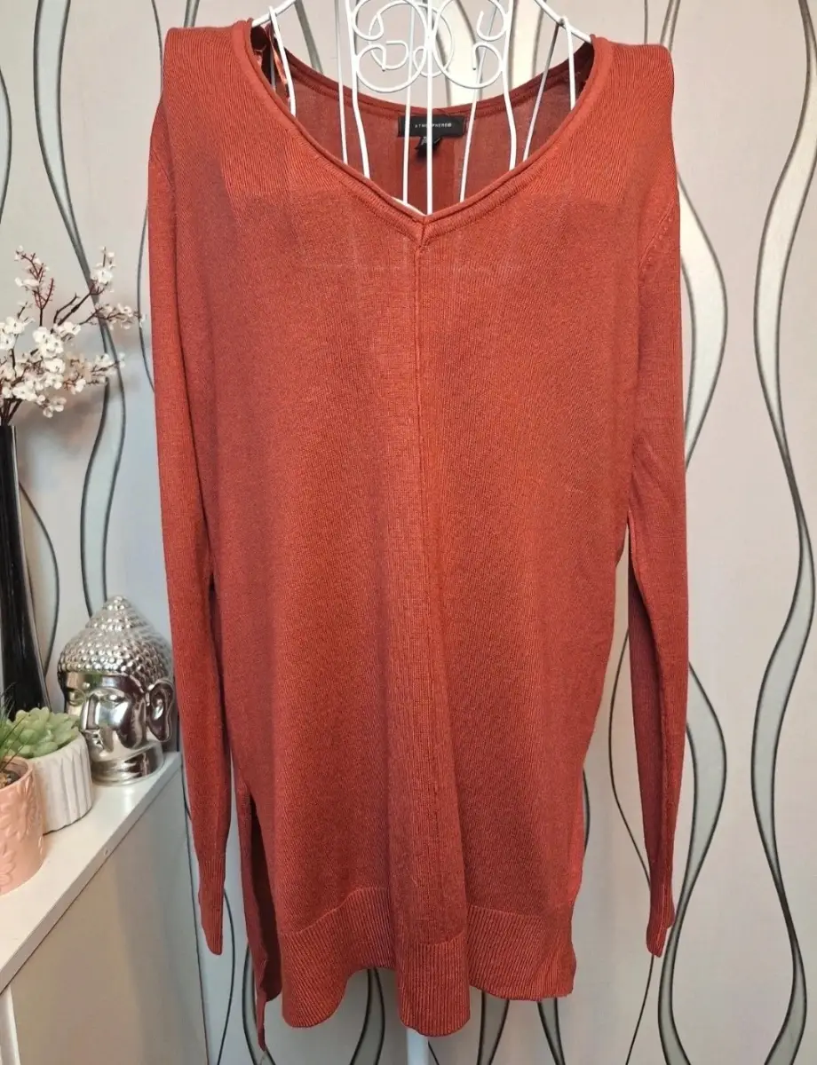 Atmosphere Terracotta Knit Tunic Jumper V Neck UK 12-14 M New