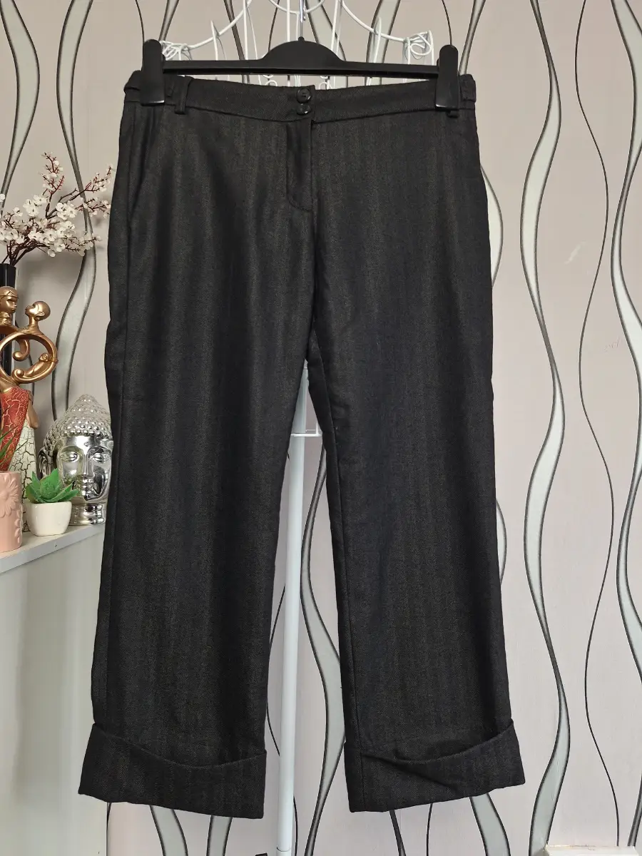 French Connection Grey Wool Blend Cropped Trousers UK 8