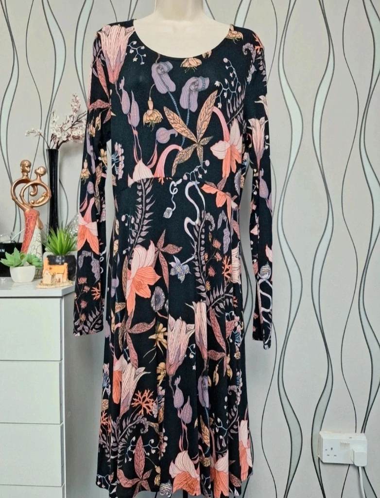 H&M Mama Floral Midi Dress Black UK 12-14