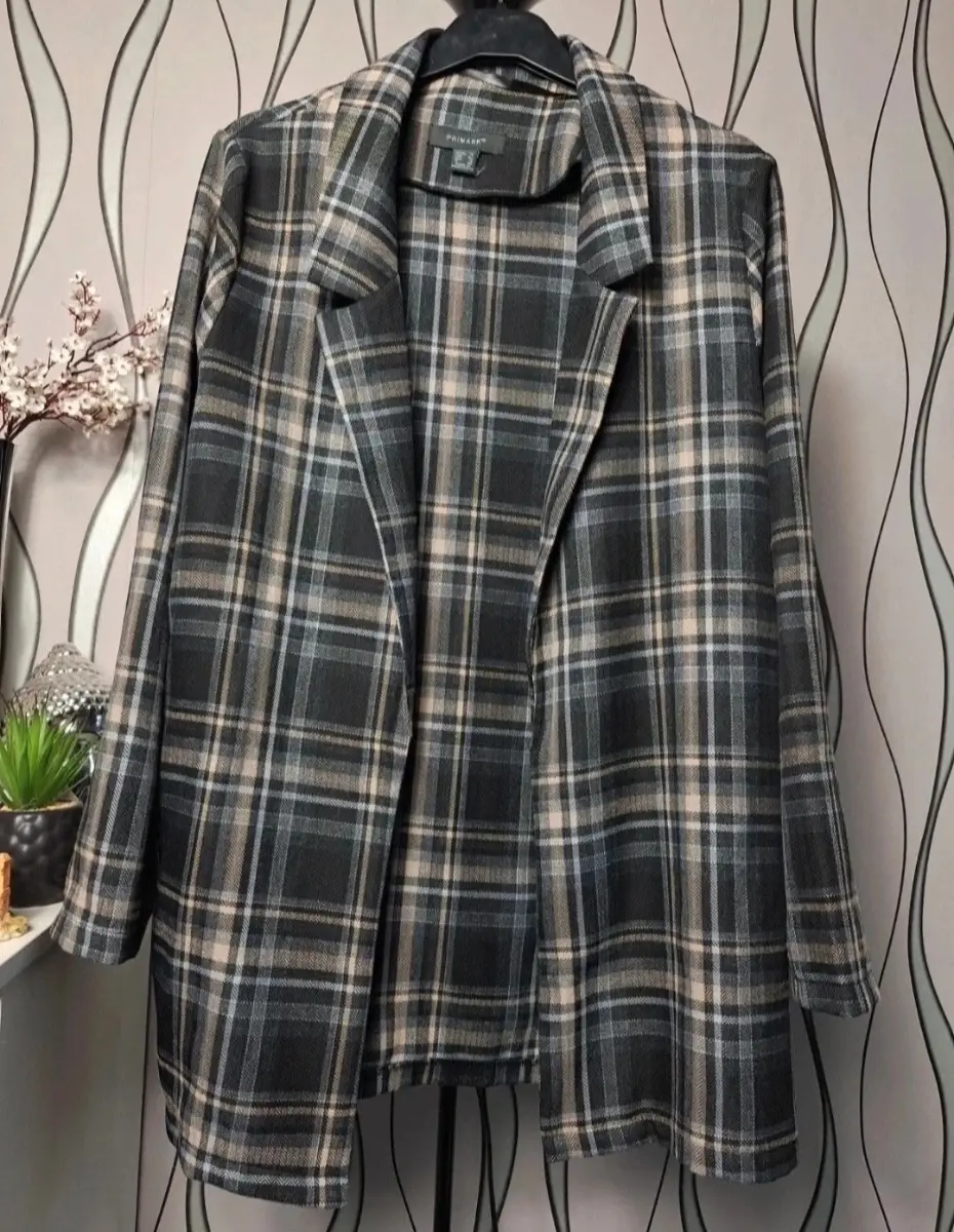 Primark Checked Open Front Coat Jacket UK 14