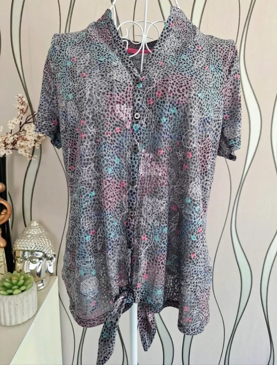Per Una M&S Grey Floral Tie Front Blouse UK 16