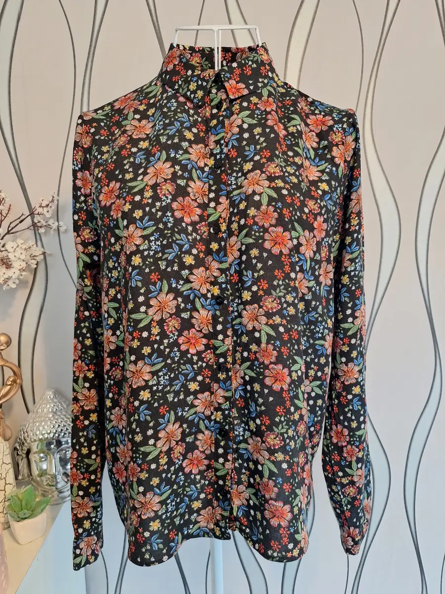 Atmosphere Black Floral Button Up Blouse UK 10 EU 38 100% Viscose