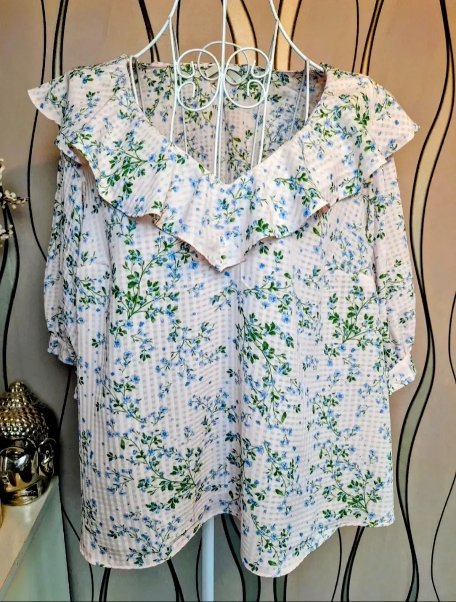 George White Blue Floral Blouse UK 14