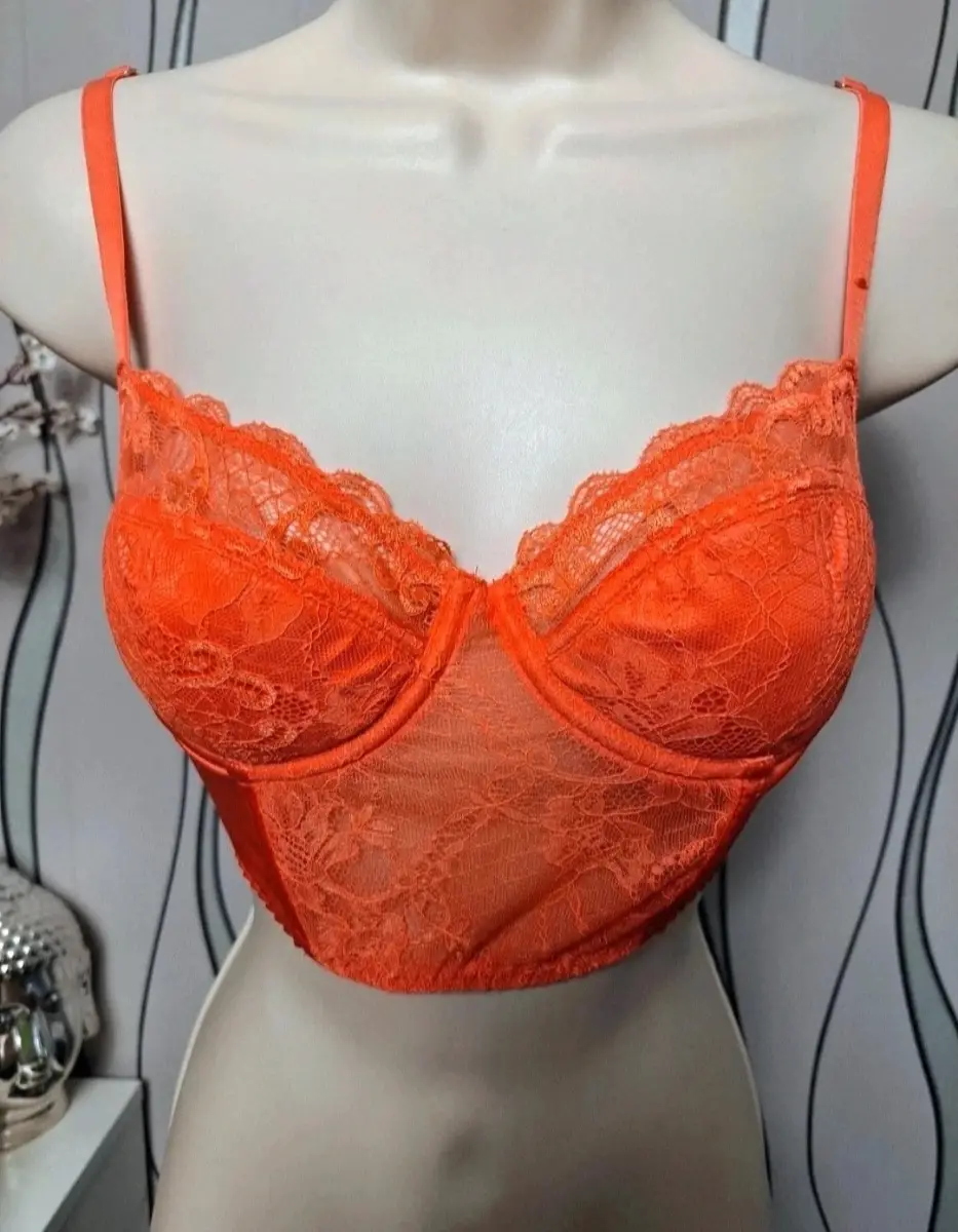 Primark Coral Lace Longline Bra Bustier 32D Underwired