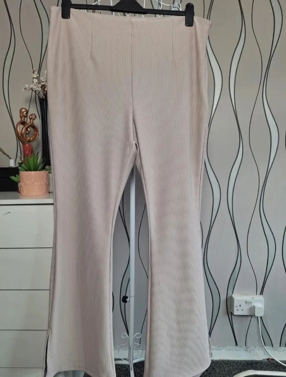 Primark Beige Ribbed Wide Leg Trousers UK 18
