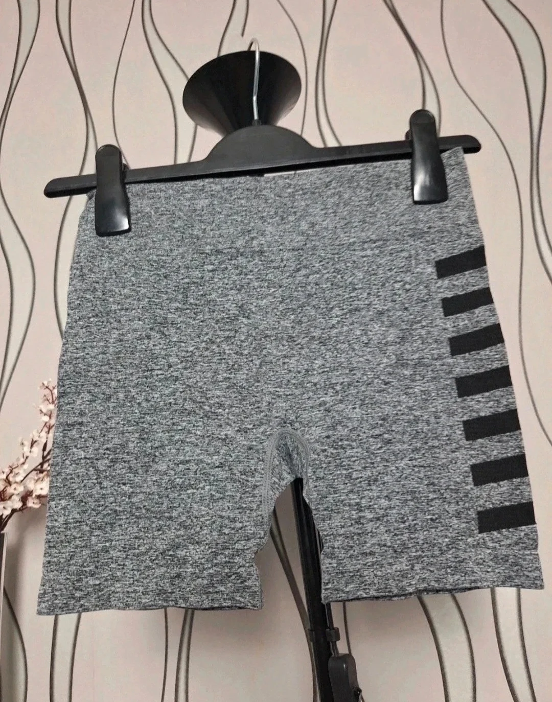 Grey Seamless Biker Shorts Black Detail UK 6-8 Gym Activewear