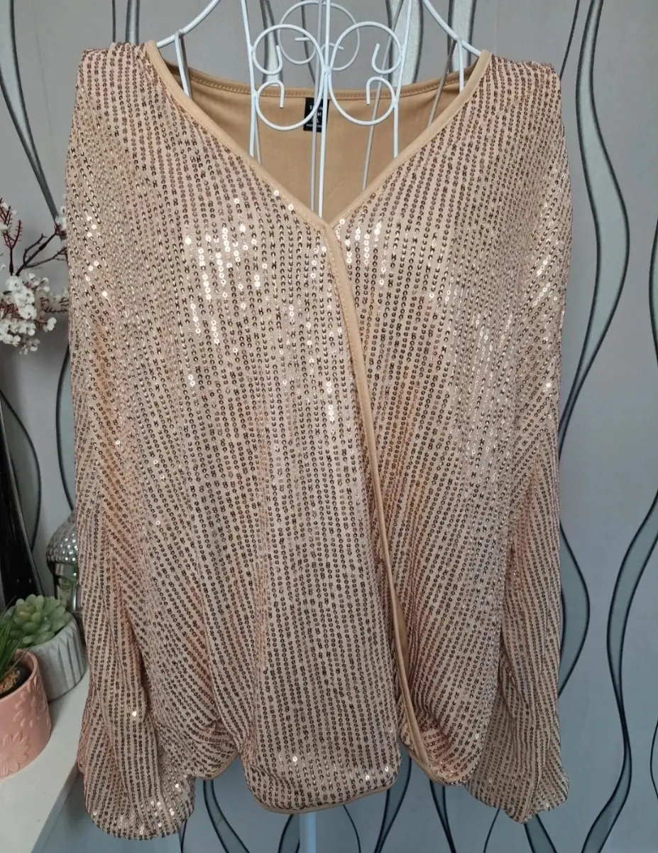 Shein Curve Gold Sequin Wrap Top 3XL UK 24-26