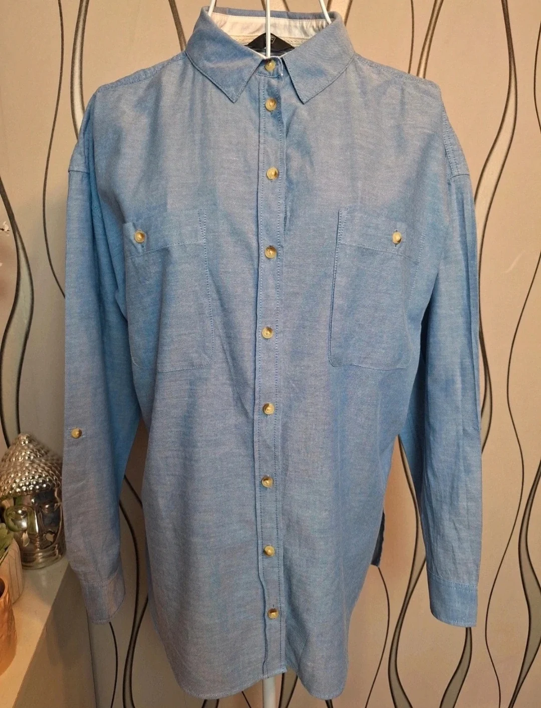 F&F Light Blue 100% Cotton Oversized Shirt Long Sleeve UK 8