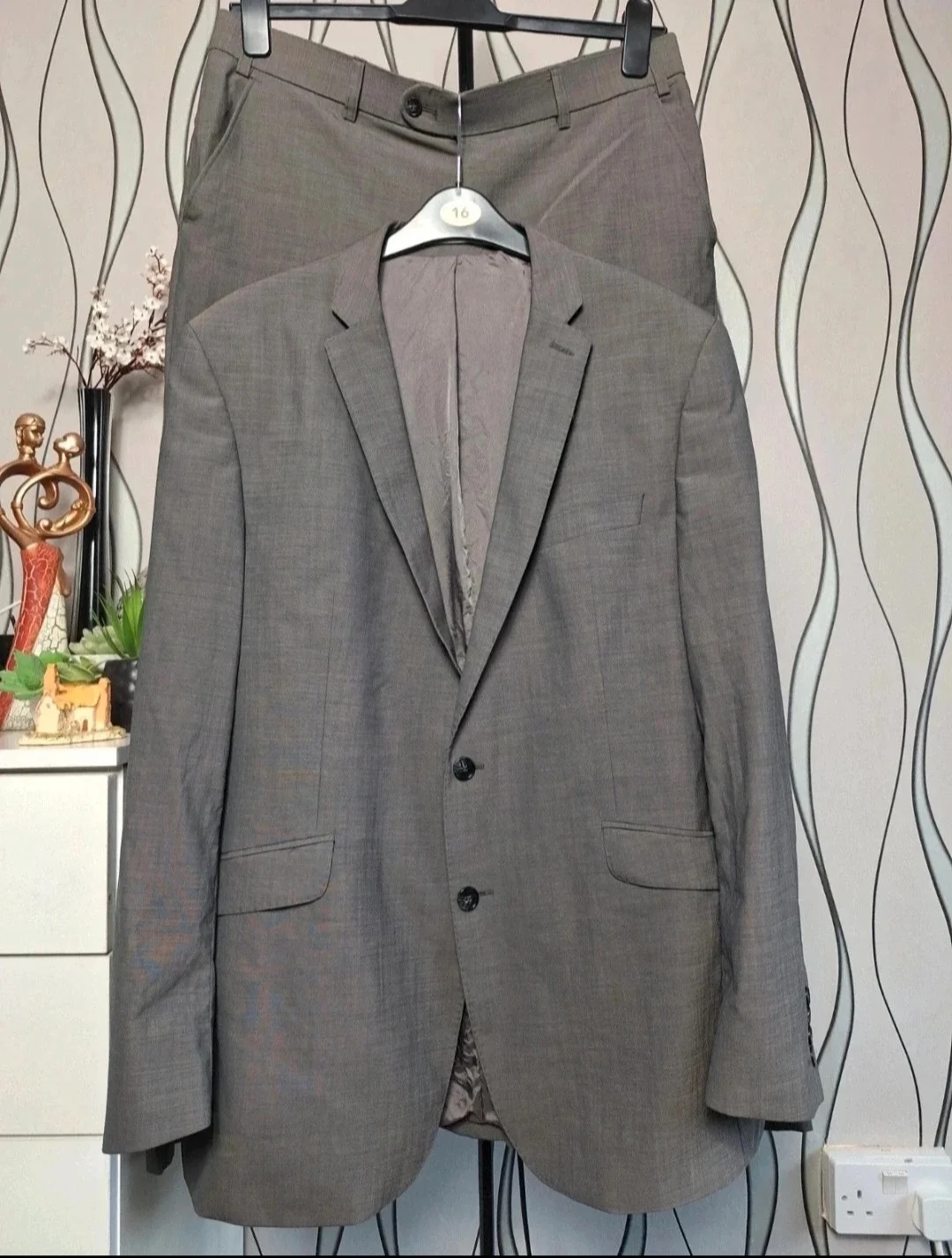 Burton Men's Grey Wool Suit 44L Jacket 36R Trousers Formal Smart Suit