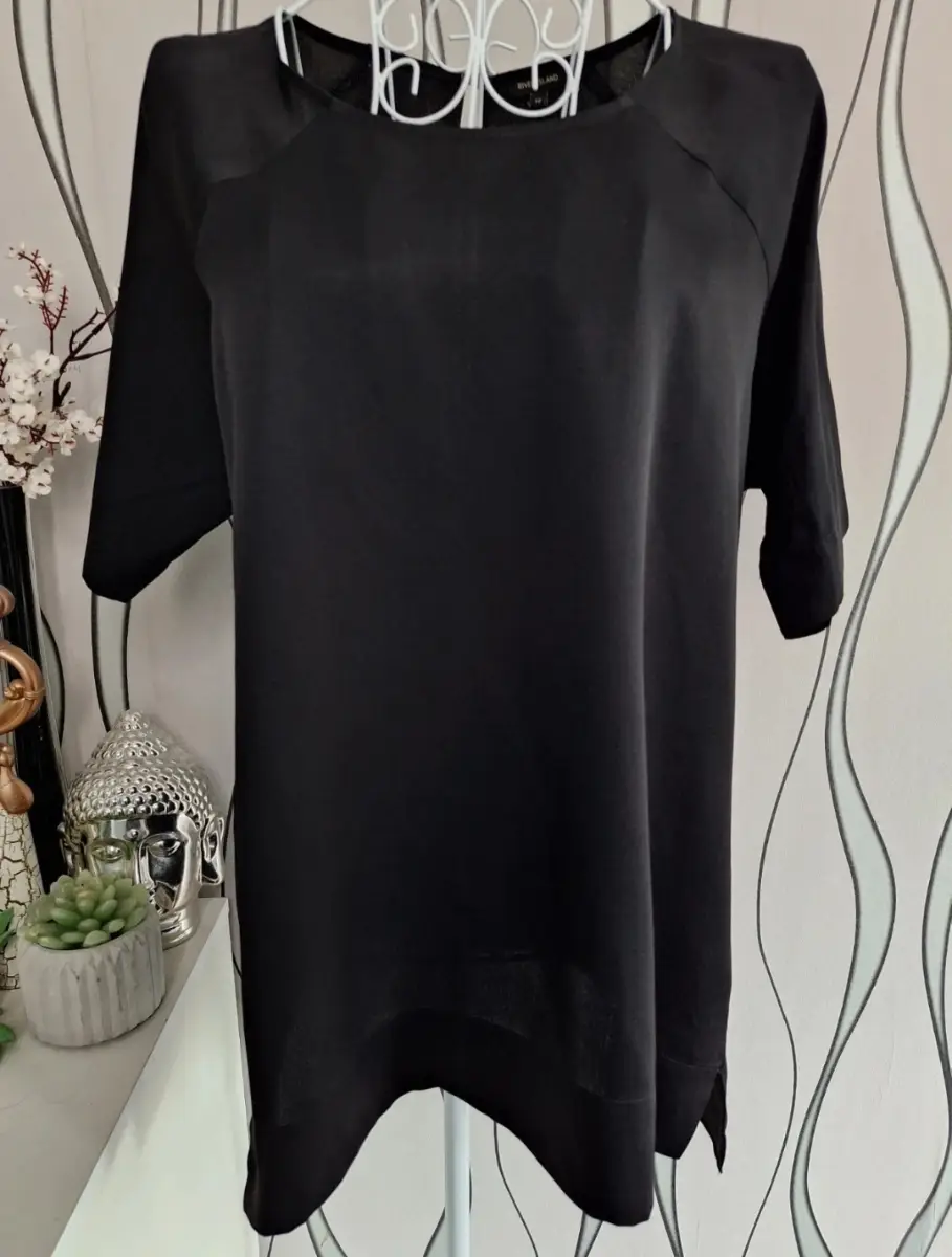 River Island Black Oversized Tunic Top UK 12 Lightweight Blouse